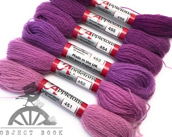 Bright Mauve Set of Appletons Wool Skeins Range No. 450 (452 - 456) Crewel 2ply or Tapestry 4ply yarn