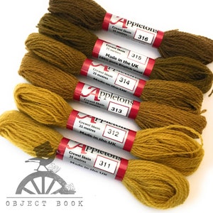 Brown Olive Set of Appletons Wool Skeins Range No. 310 (311 - 316) Crewel 2ply or Tapestry 4ply yarn