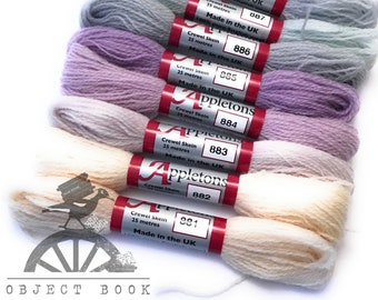 Pastel Shades Set of Appletons Wool Skeins Range No. 880 (881 - 888) Crewel 2ply or Tapestry 4ply yarn