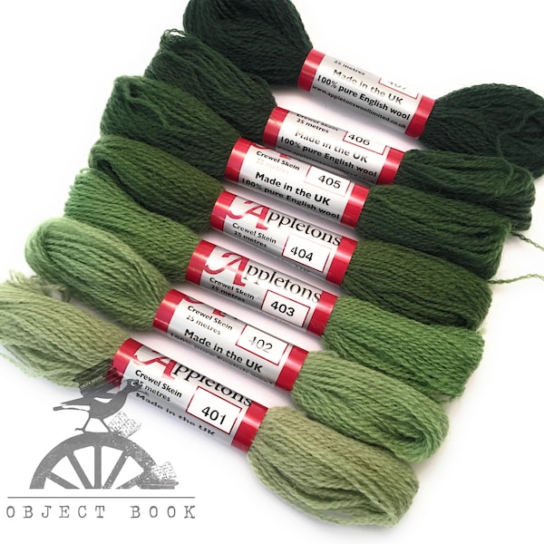 Sea Green Set of Appletons Wool Skeins Range No. 400 (401 - 407) Crewel 2ply ou Tapestry 4ply yarn
