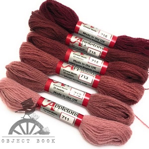 ワインレッド アップルトン ウール かせ セット 範囲 No. 710 (711 - 716) クルーエル 2ply またはタペストリー 4ply 糸