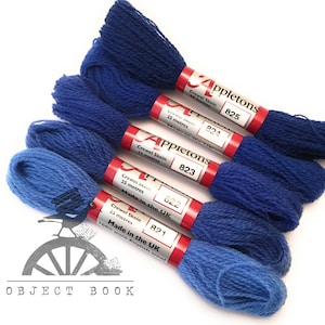 Royal Blue Set of Appletons Wool Skeins Range No. 820 (821 - 825) Crewel 2ply or Tapestry 4ply yarn