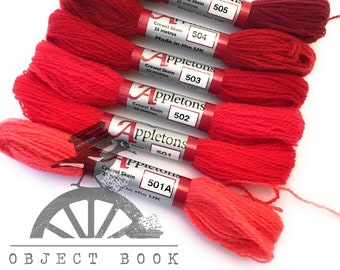 Scarlet Set of Appletons Wool Skeins Range No. 500 (501a - 505) Crewel 2ply or Tapestry 4ply yarn