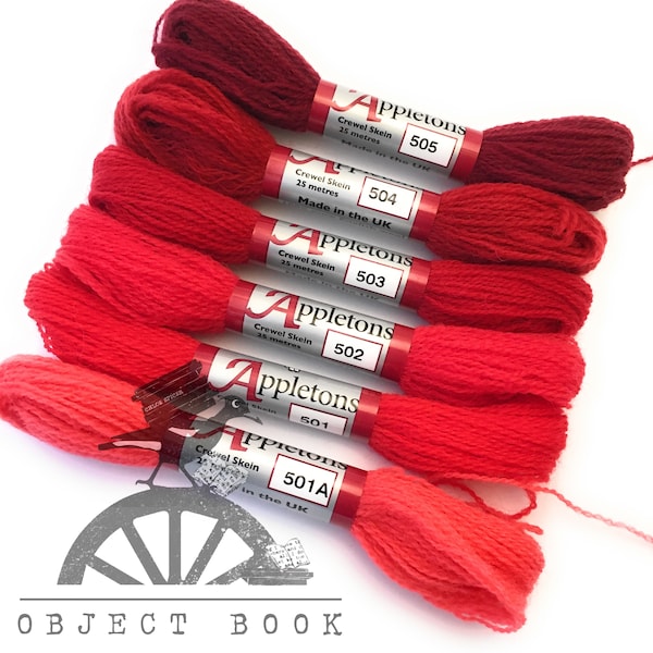 Scarlet Set of Appletons Laine Skeins Range No. 500 (501a - 505) Crewel 2 plis ou Tapisserie 4plis