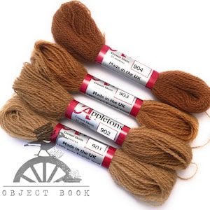 Golden Brown Set of Appletons Wool Skeins Range No. 900 (901 - 904/905) Crewel 2ply or Tapestry 4ply yarn