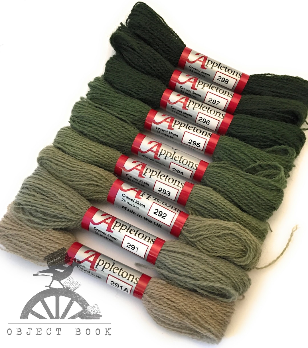 Jacobean Green Set of Appletons Wool Skeins Range No. 290 (291A - 298 ...