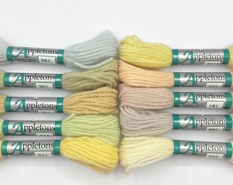 Hints of Colour 10pc Set of Appletons Wool Skeins Crewel 2ply or Tapestry 4ply yarn