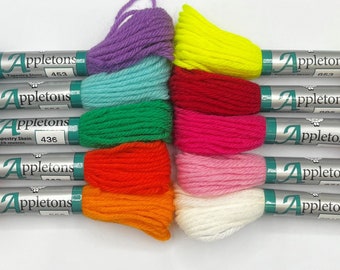 Summer Colours 10pc Set of Appletons Wool Skeins Crewel 2ply or Tapestry 4ply yarn