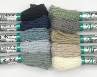 Winter Colours 10pc Set of Appleton's Wool Skeins Crewel 2ply or Tapestry 4ply yarn
