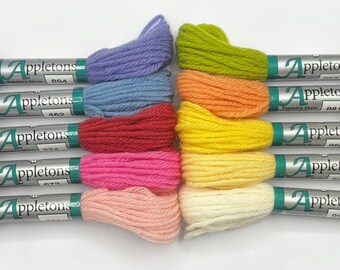 Spring Colours 10pc Set of Appleton's Wool Skeins Crewel 2ply or Tapestry 4ply yarn