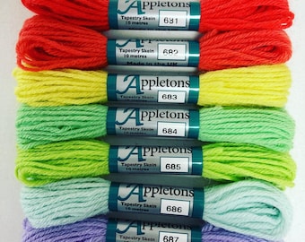 Fizzy Sherbet Set of Appletons Wool Skeins Range No. 680 (681 - 687) Crewel 2ply or Tapestry 4ply  yarn New Shades
