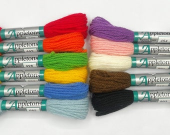 Pride Rainbow Colours 11pc Set of Appletons Wool Skeins Crewel 2ply or Tapestry 4ply yarn