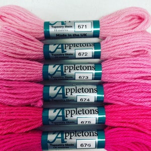 Bubble Gum Set of Appletons Wool Skeins Range No. 670 (671 - 676) Crewel 2ply or Tapestry 4ply  yarn New Shades