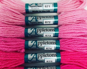 Bubble Gum Set of Appletons Wool Skeins Range No. 670 (671 - 676) Crewel 2ply or Tapestry 4ply  yarn New Shades