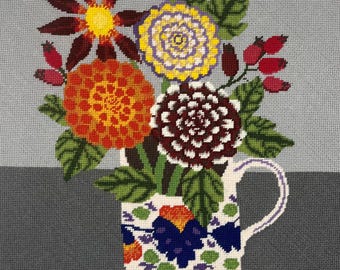 Orange Dahlia Tapestry Needlepoint Kit Appletons 100% Wool Yarn Designed by Vanessa Bowman