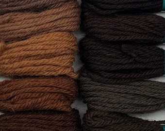 Browns 10pc Set of Appletons Wool Skeins Crewel 2ply or Tapestry 4ply yarn