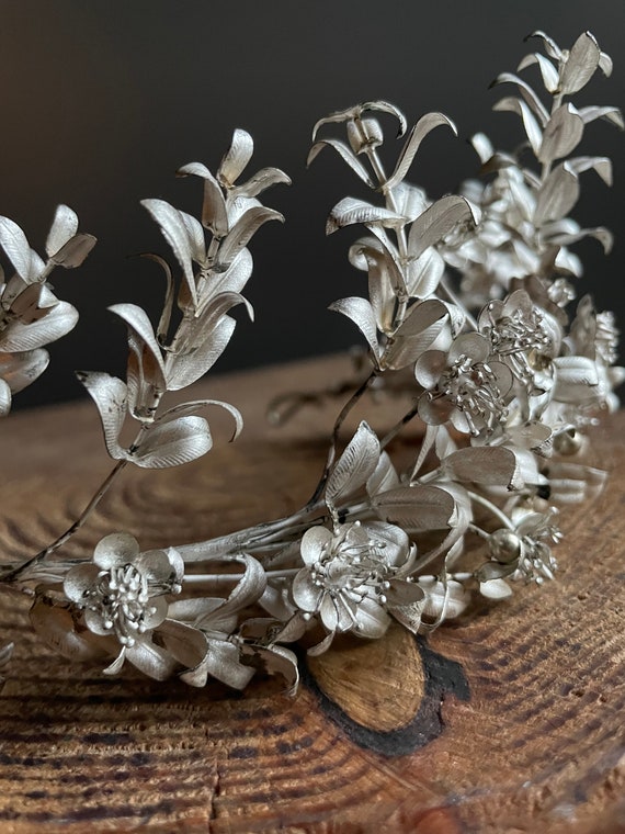 Large flower headpiece bridal, antique wedding cr… - image 7