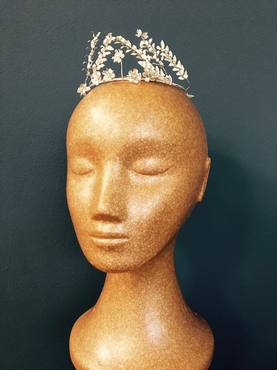 silver vintage boho bridal crown for wedding, ant… - image 5