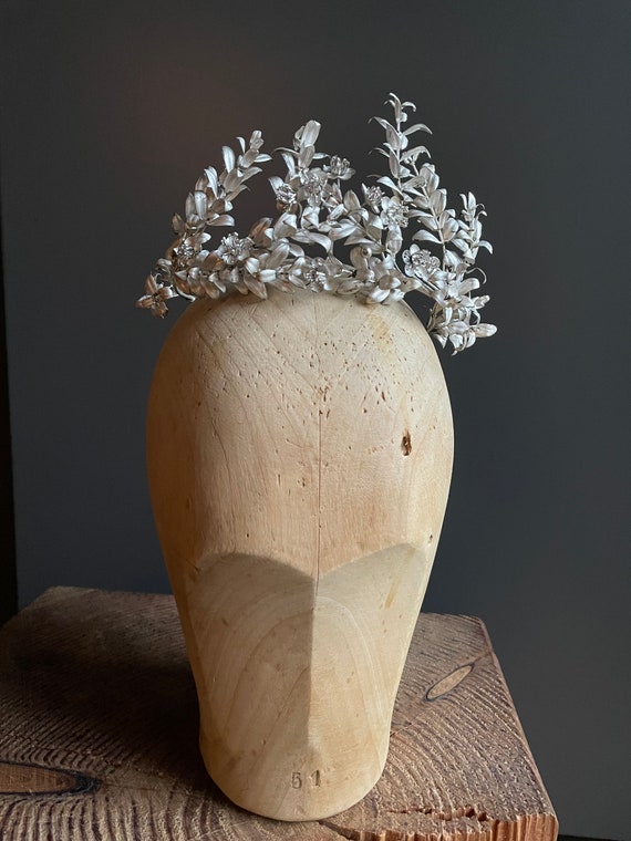 Large flower headpiece bridal, antique wedding cr… - image 5