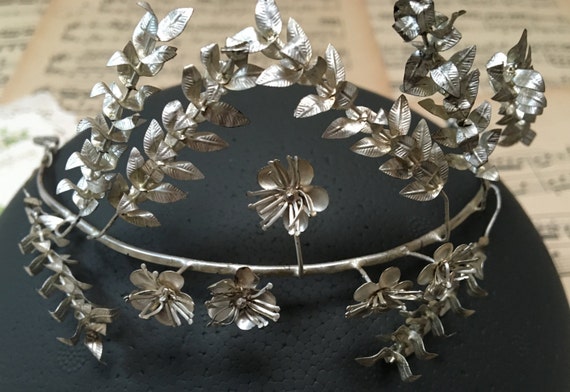 silver vintage boho bridal crown for wedding, ant… - image 2