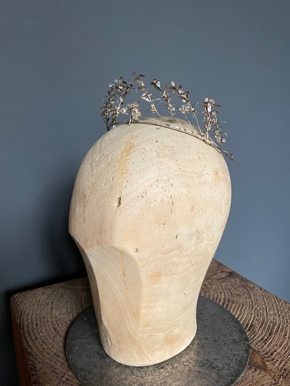 silver vintage tiara in antique jewelry box, tiar… - image 7