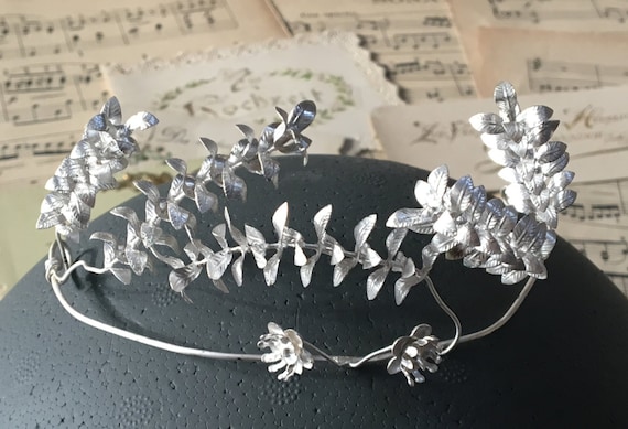 myrtle headpiece silver boho hair bridal tiara flower crown vintage wedding wedding hair accessories flower wreath headband