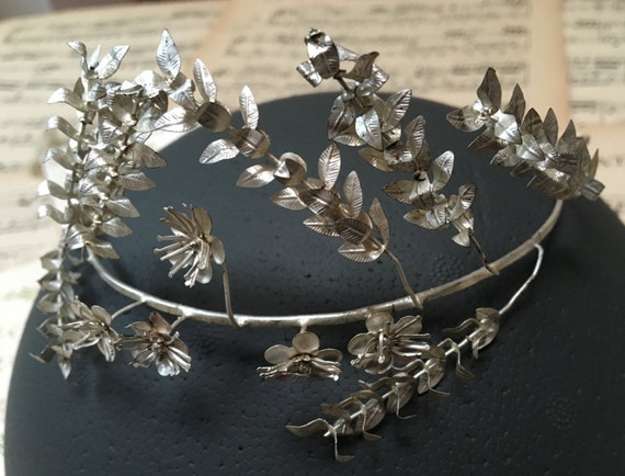 silver vintage boho bridal crown for wedding, ant… - image 3