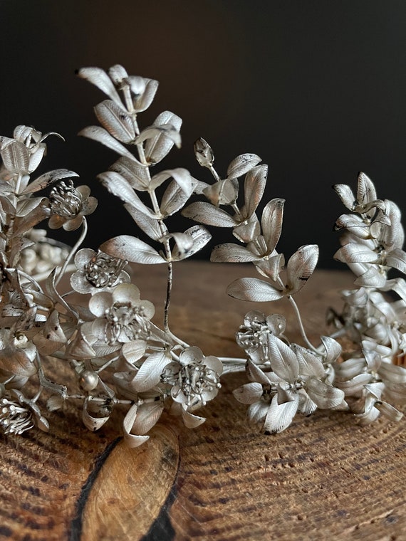 Large flower headpiece bridal, antique wedding cr… - image 6