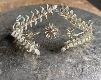 silberne vintage Braut Krone für die Hochzeit, antikes Myrte Diadem für die Brautfrisur, Boho Tiara, Hochzeit Haarschmuck