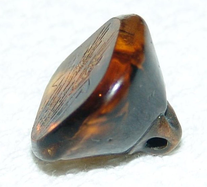 Superb Antique Marble Amber Glass Button ~ Charmstring Button ~ Incised Wheat Sheaves Design ~ Gold Luster ~ Simply Stunning!