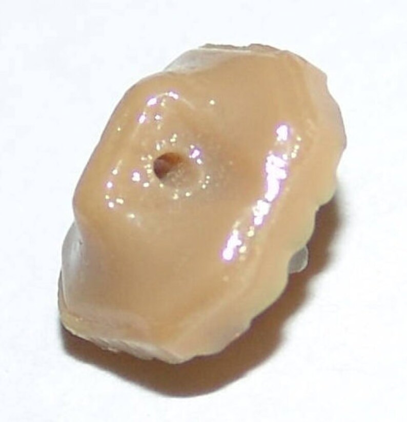 Truly Stunning Caramel Glass Diminutive Button ~ 38 ~ Modified Square ~ High Relief Pyramid Shape ~ Beautifully Painted Green /& 24k Gold