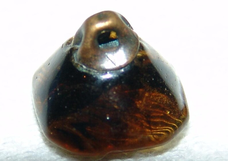 Superb Antique Marble Amber Glass Button ~ Charmstring Button ~ Incised Wheat Sheaves Design ~ Gold Luster ~ Simply Stunning!