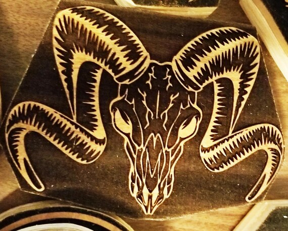 Ram's Head Skull Gleann Abhann Alternate Woodcut for Wood