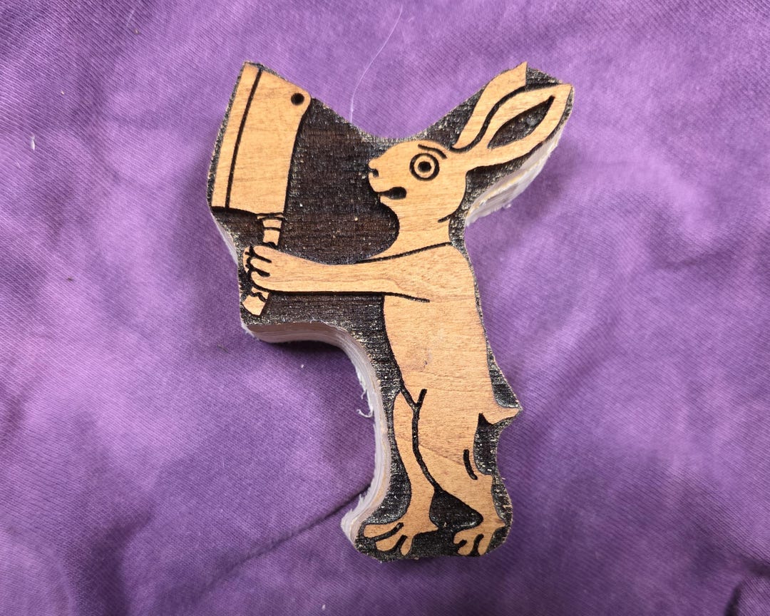 Cleaver Wielding Murder Rabbit French Drollery Woodcut Stamp for Block ...
