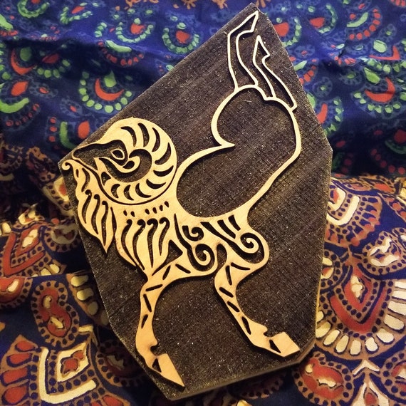 Siberian Ice Princess Ram Tattoo Woodcut for Wood Block Printing