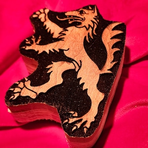 Heraldic Rampant Wolf Design Woodcut Stamp for Wood Block Printing or Leather Embossing SCA
