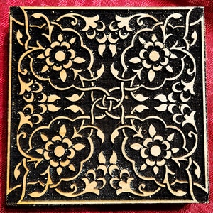 16th Century Foursquare Floral Tile Woodcut for Wood Block Printing or Leather Embossing SCA