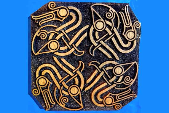 Pre-viking Germanic Four Headed Dragon Knot Woodcut Stamp for Wood