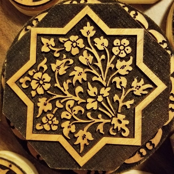 14th Century Central Asian Roosters Woodcut for Wood Block Printing or Leather Embossing SCA