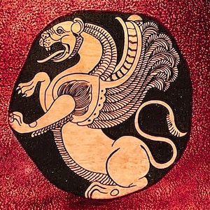 7th Century Sassanian Winged Lion or Semmurv Without Border Woodcut for Wood Block Printing or Leather Embossing SCA