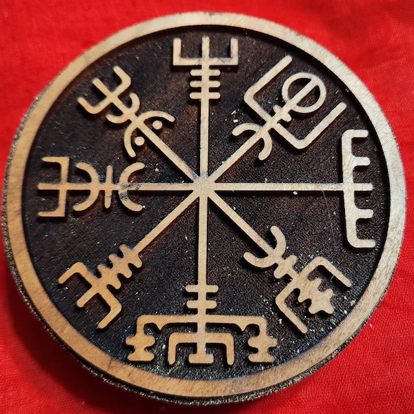 Vegvisir Viking Compass in Border Woodcut Stamp for Wood Block Printing or Leather Embossing SCA