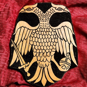Double Headed German Eagle with Sword and Orb Woodcut Stamp for Wood Block Printing or Leather Embossing SCA