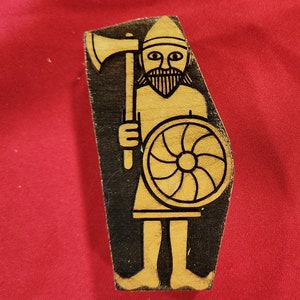 Little Viking Dudes Axe and Shield Facing Forward Woodcut Stamp for Block Printing or Leather Embossing SCA