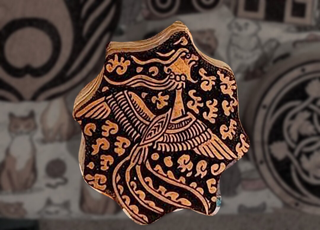 13th Century Ilkhanid Phoenix Design Without Border Woodcut Stamp for Wood Block Printing or