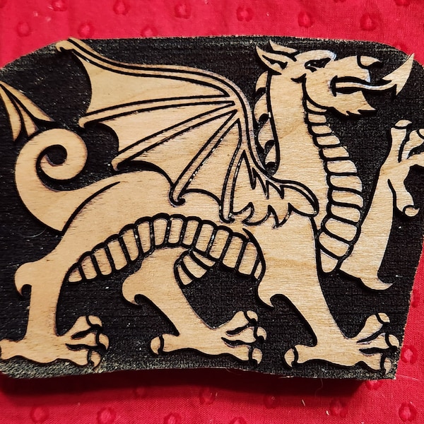 Midrealm/Welsh Heraldic Dragon Woodcut Stamp for Wood Block Printing or Leather Embossing SCA