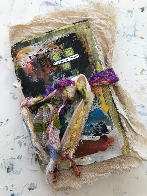Journal, Wabi Sabi Journal, Hand bound Journal, Hand Stitched Journal, Abstract Painting, Mixed Media Papers, Junque Journal, Junk Journal