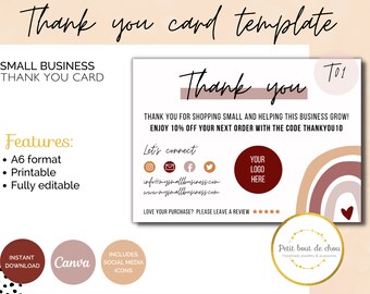 Boho Small Business Thank You Card Template (A6 Printable)
