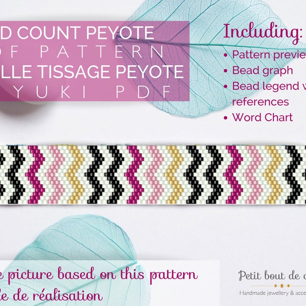 Grille de tissage bracelet/peyote impair/diagramme miyuki/perles miyuki delicas/pdf à télécharger/motif double chevron doré noir rose