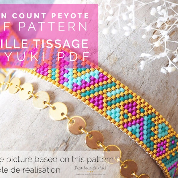 Patrón de pulsera de peyote en PDF/Cuadrícula de cuentas/pulsera de peyote/Cuentas Miyuki delica/patrón Miyuki/patrón azteca/colores de verano/fucsia dorado