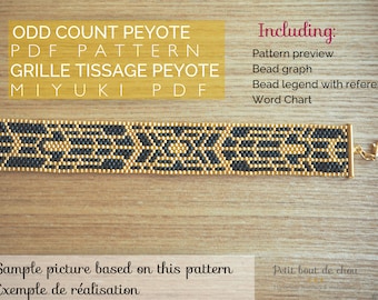PDF Peyote Bracelet Pattern/Beading grid/odd count peyote bracelet/Miyuki delica beads/miyuki pattern/art deco gold black pattern